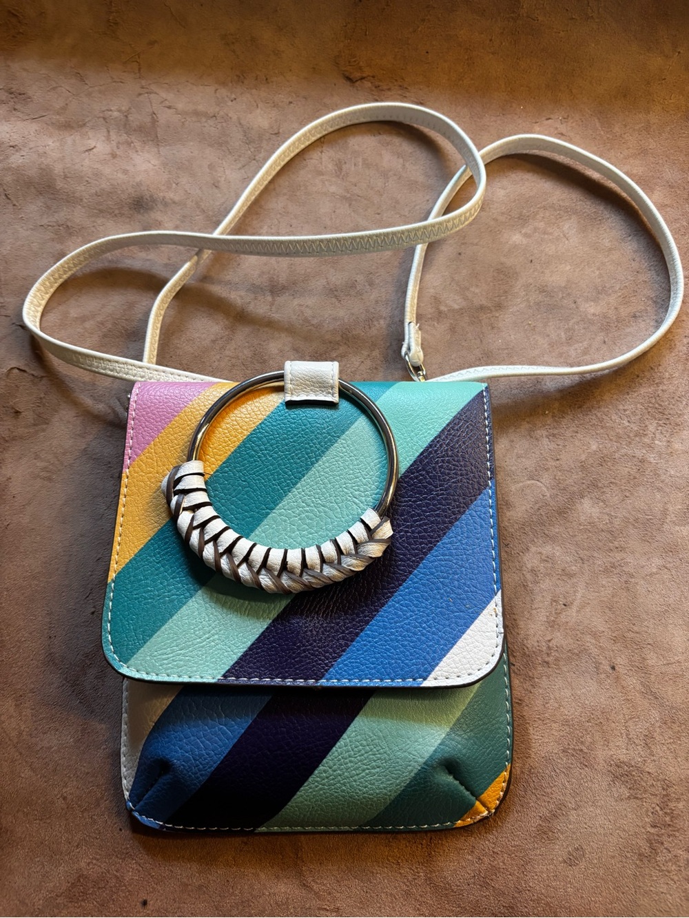 Carlos by Carlos Santana Multicolor Diagonal Stripe Crossbody with Silver Ring